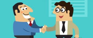 Business life chief executive hires employee handshake scene concept vector illustration
